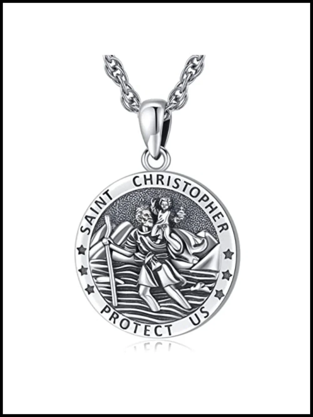 Saint Christopher Medal Necklace S925 Sterling Silver Patron Protection Pendant